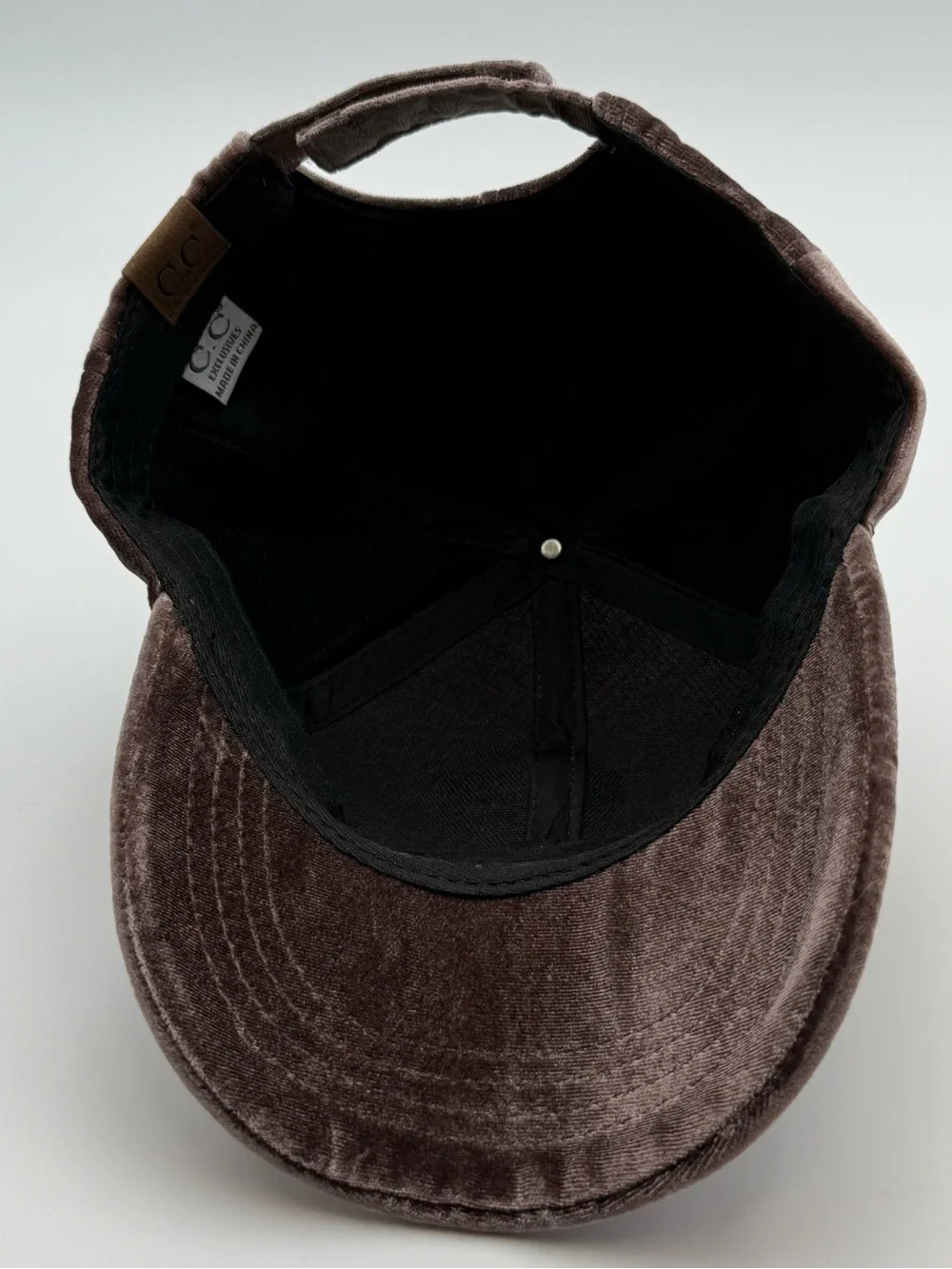 C.C Brown Velvet Baseball Cap Adjustable Strap Solid Polyester Womens Casual